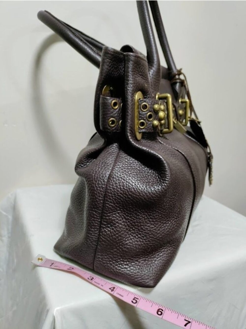 Luella Brown Pebbled Leather Satchel Tote Bag - Picture 12 of 14